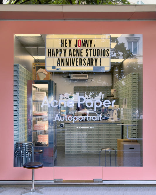 Acne Paper Autoportrait pop-up window at BOI-S-ON café and matcha bar, Sofia