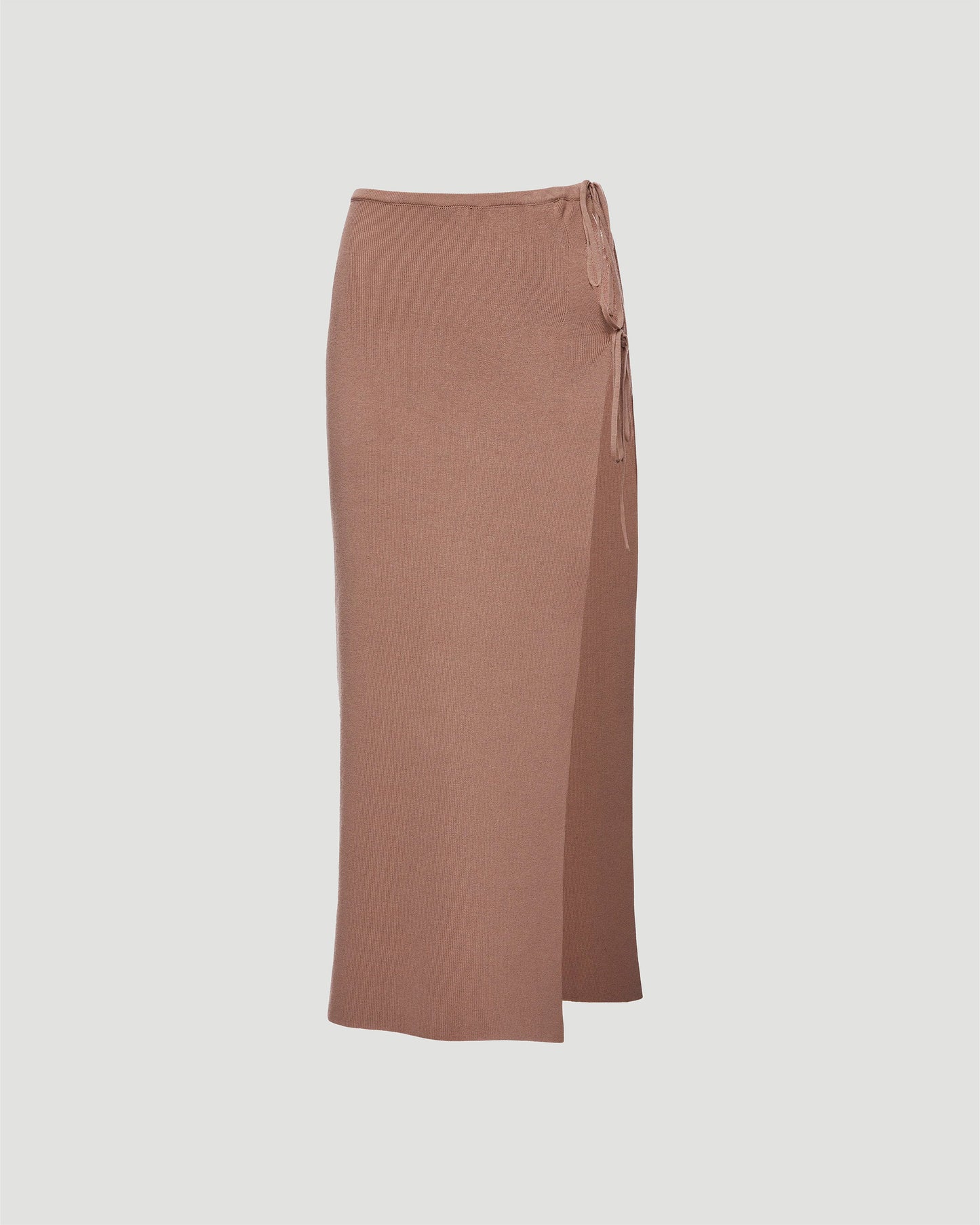 Knit cutout midi skirt in caramel