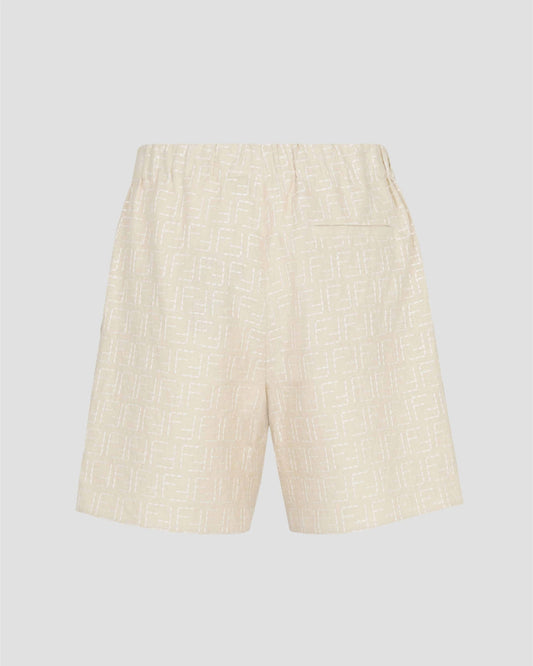 Beige Linen FF Jacquard Shorts