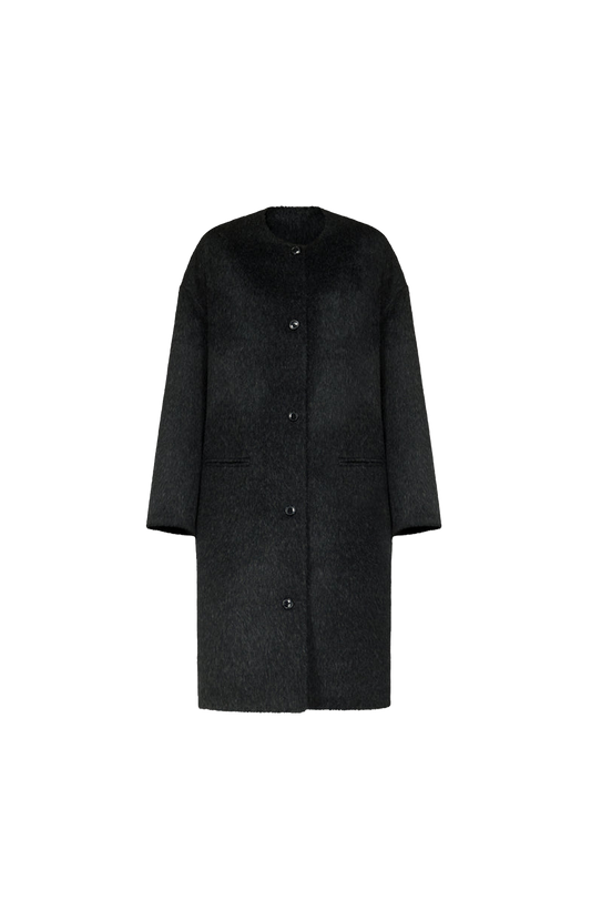 Loulou de Saison Orson Oval-Shaped Midi Coat in Anthracite — front view
