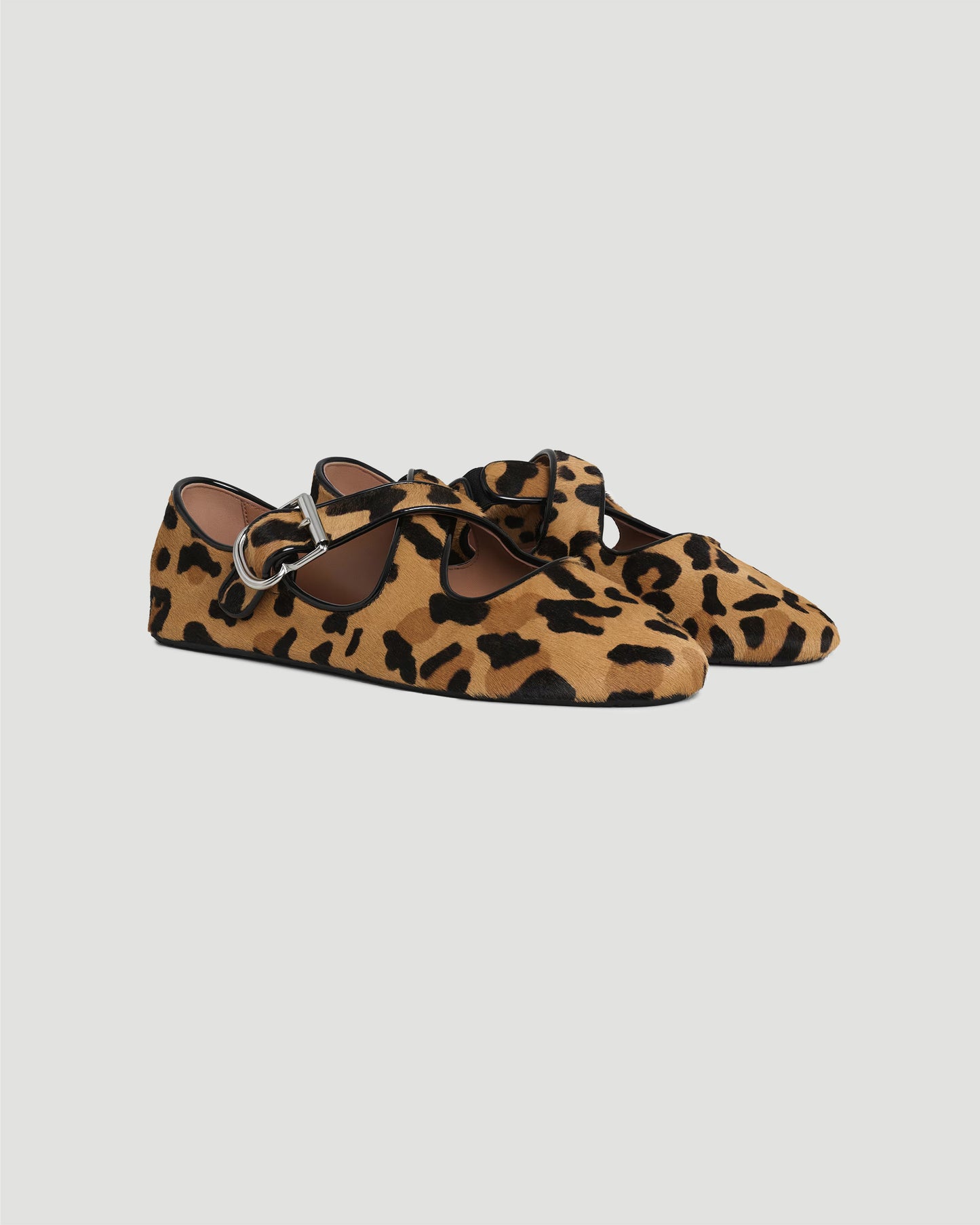 CRISS CROSS BALLET FLATS IN LEOPARD HAIRCALF