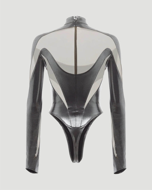 ILLUSION BODY SUIT IN CHROME
