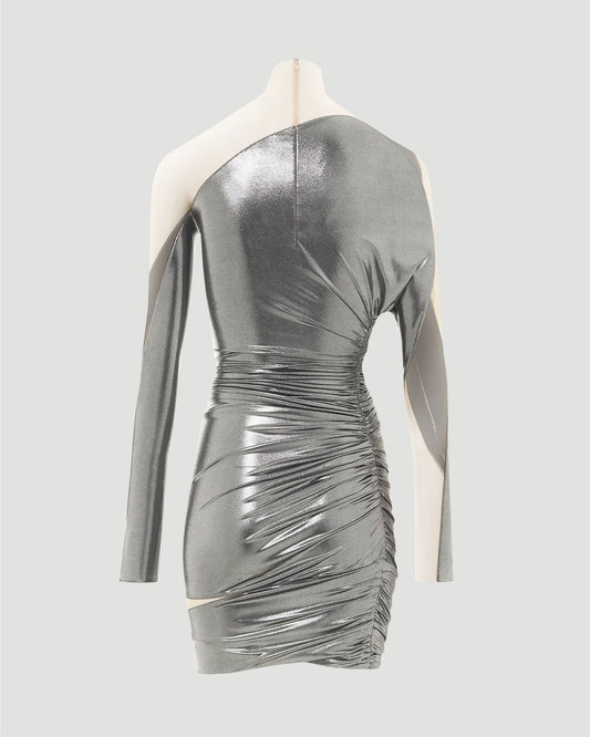 Impossible neckline dress in silver