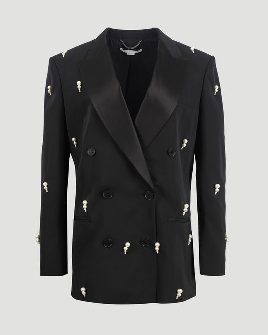 Pearl Embroidery Oversized Double-Breasted Blazer