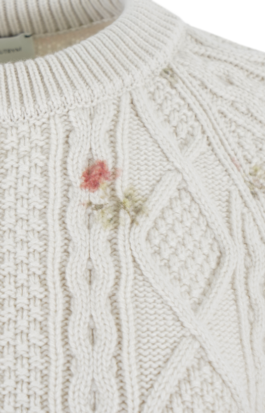 Floral Cable-Knit Sweater in Cream