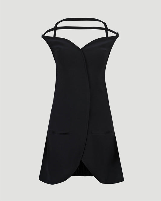 ELLIPSE CREPE BUSTIER MINI DRESS