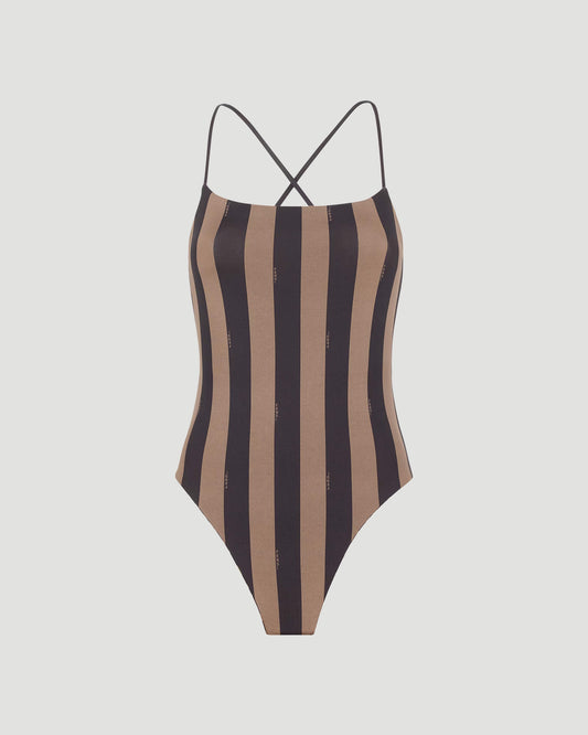 BROWN LYCRA® REVERSIBLE SWIMSUIT