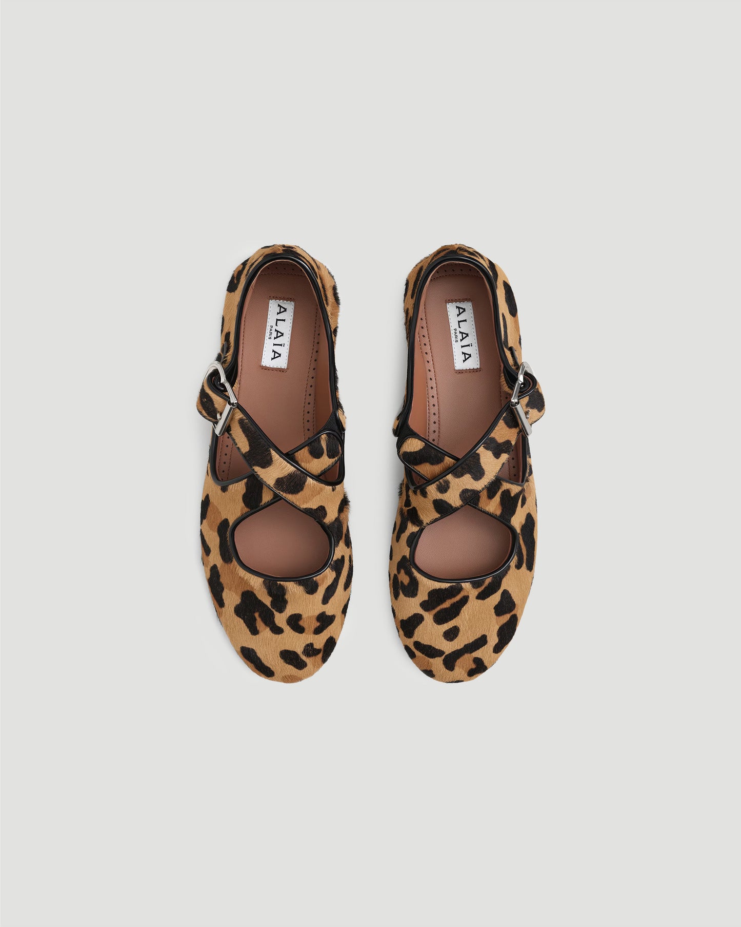 CRISS CROSS BALLET FLATS IN LEOPARD HAIRCALF