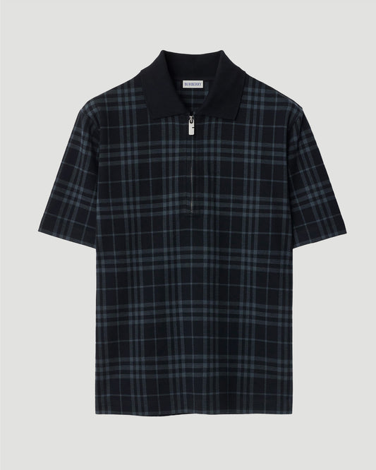 Check Stretch Cotton Blend Polo Shirt