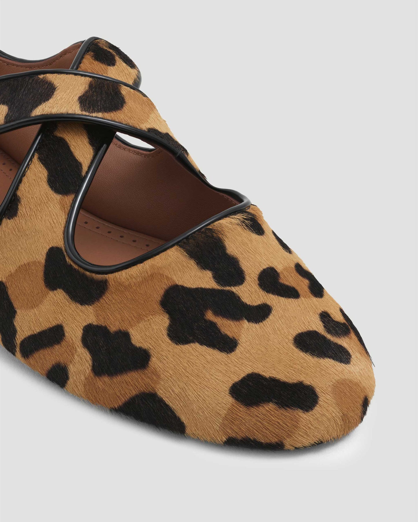 CRISS CROSS BALLET FLATS IN LEOPARD HAIRCALF