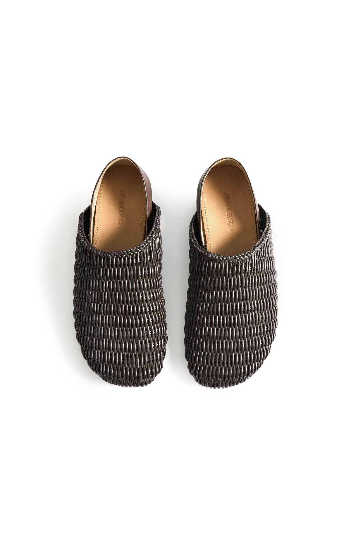 JW Anderson Mens slipper mules in chocolate brown woven leather