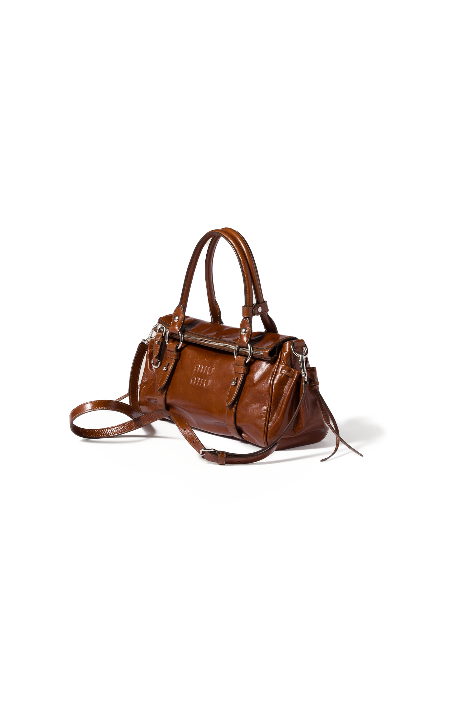 Glossy Leather Handbag in Palisander