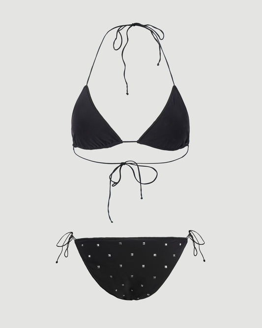 Stud-Embellished Bikini Set in Black