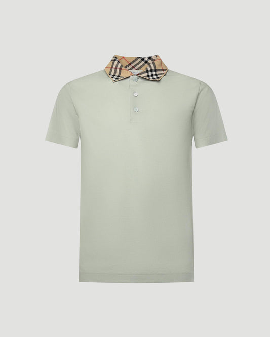 Check Collar Cotton Polo Shirt