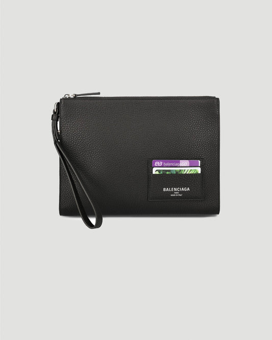 Balenciaga Leather Pouch in Black — front view