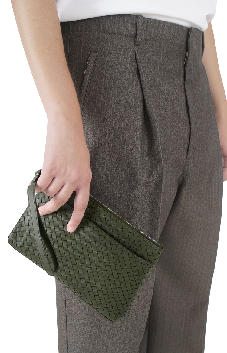 Intrecciato Piccolo Prism Pouch in Bark Green