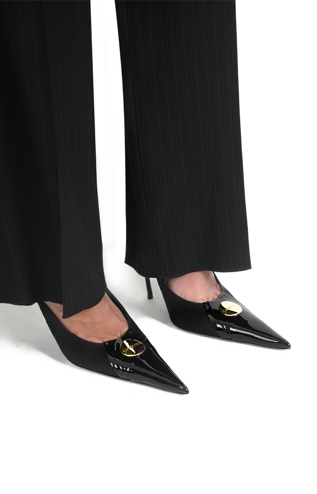 Louis Slingback Pumps in Patent Leather and Satin in Black