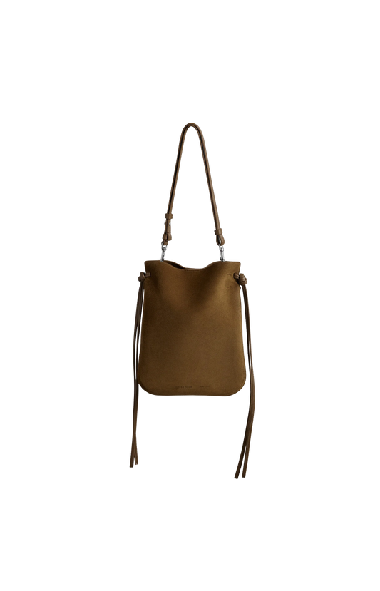 Phoebe Philo Gig Pouch In Toffee Suede — front view