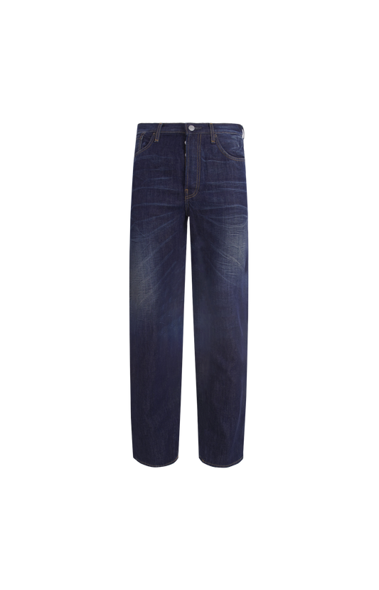 Full Length Straight-Leg Jeans in Dark Blue