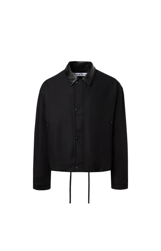 Acne Studios Bomber with Leather Collar in Black — front view