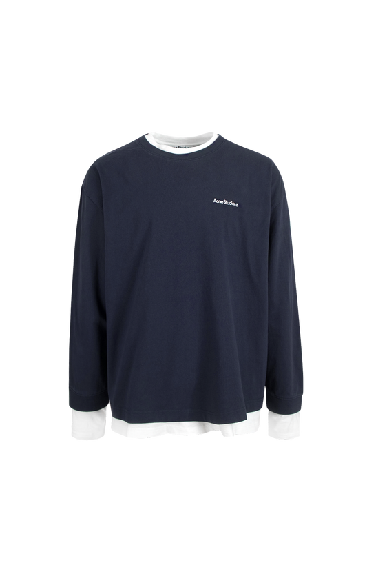 Acne Studios Layered Sweatshirt with Logo in Navy Blue — front view