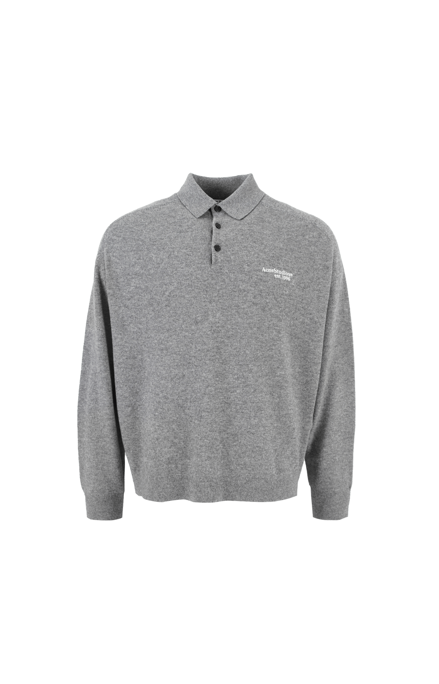 Gray polo shirt with a logo on a white background