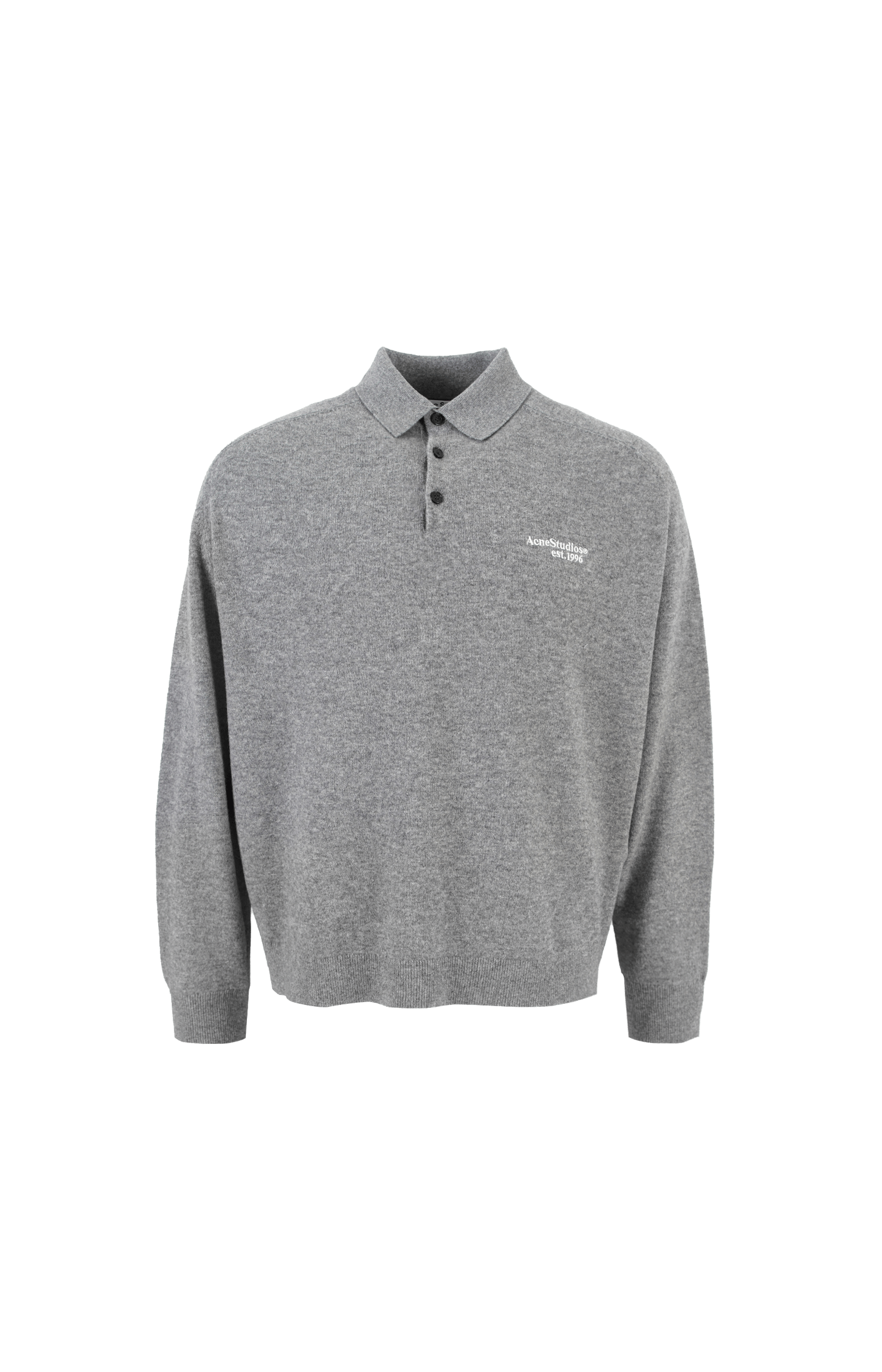 Gray polo shirt with a logo on a white background