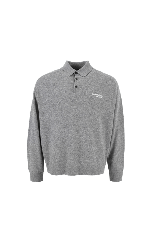 Gray polo shirt with a logo on a white background