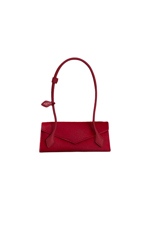 ALAÏA Le Teckel Flap Small Bag in Haircalf in Red — front view