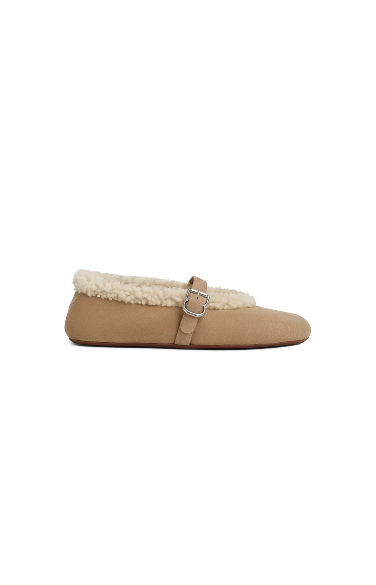 ALAÏA Balllet Flats in Merino Shearling in Camel — front view
