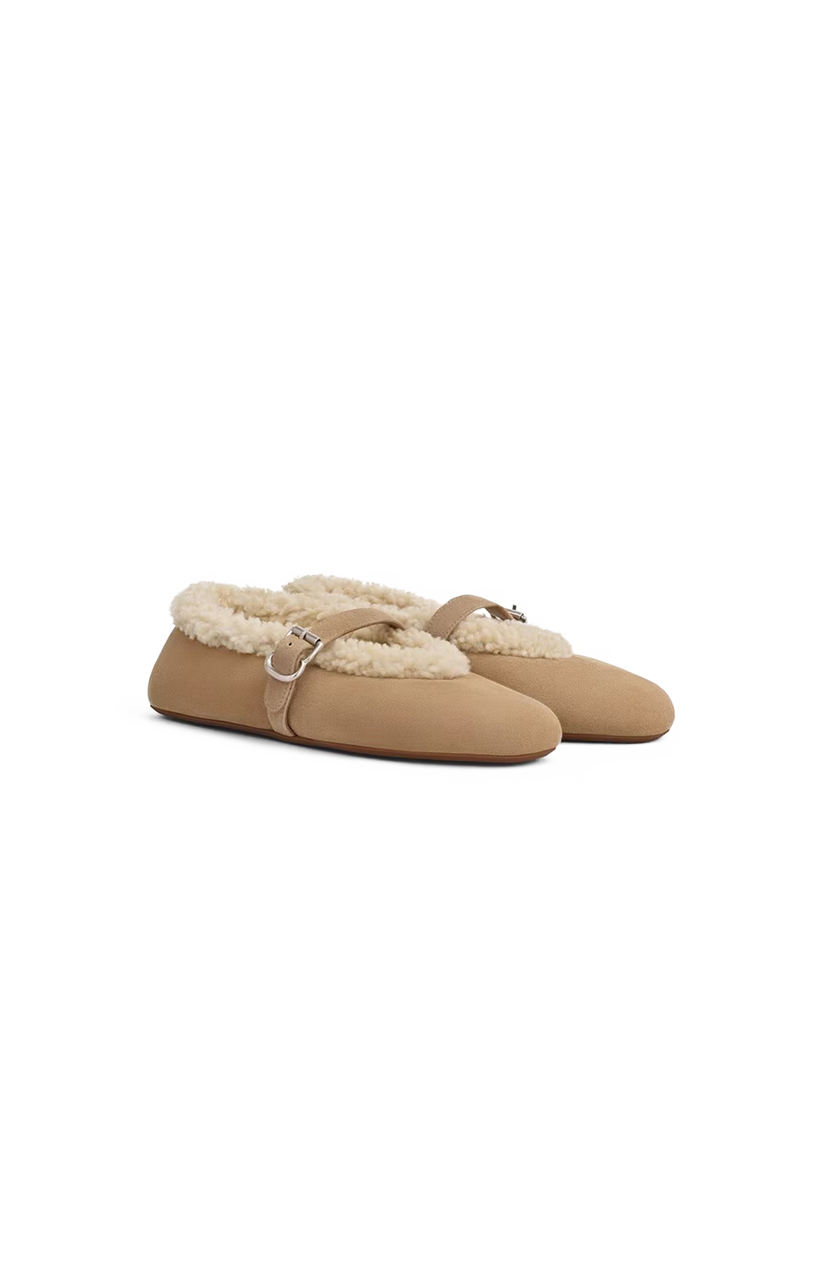 ALAÏA Balllet Flats in Merino Shearling in Camel — product photo 3