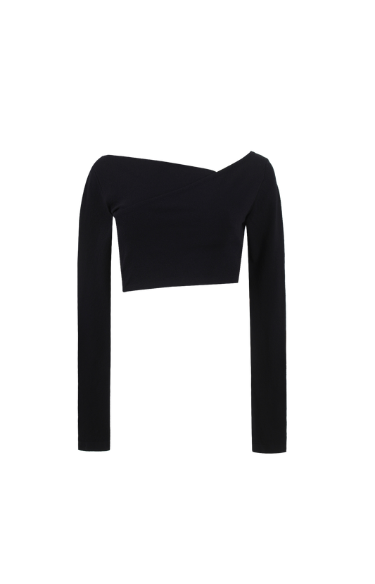Cropped Cotton-Blend Crepe Top in Black