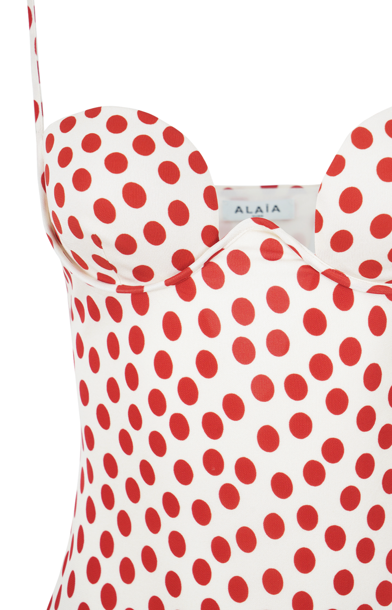 Polka Dot Column Dress in Ecru