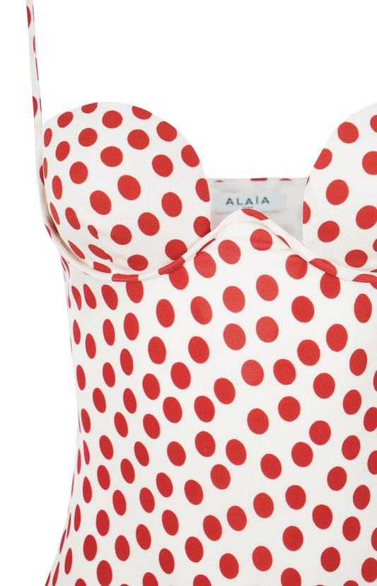 Polka Dot Column Dress in Ecru