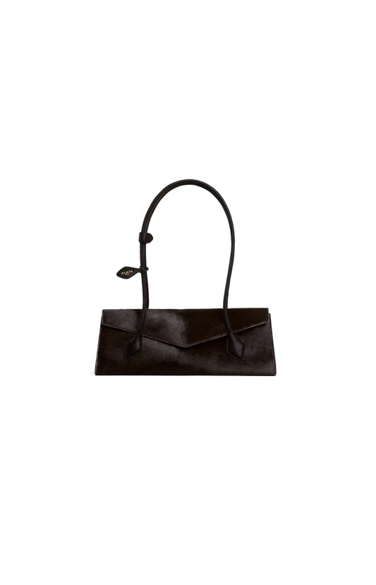 ALAÏA Le Teckel Flap Medium Bag in Haircalf in Chocolate — front view