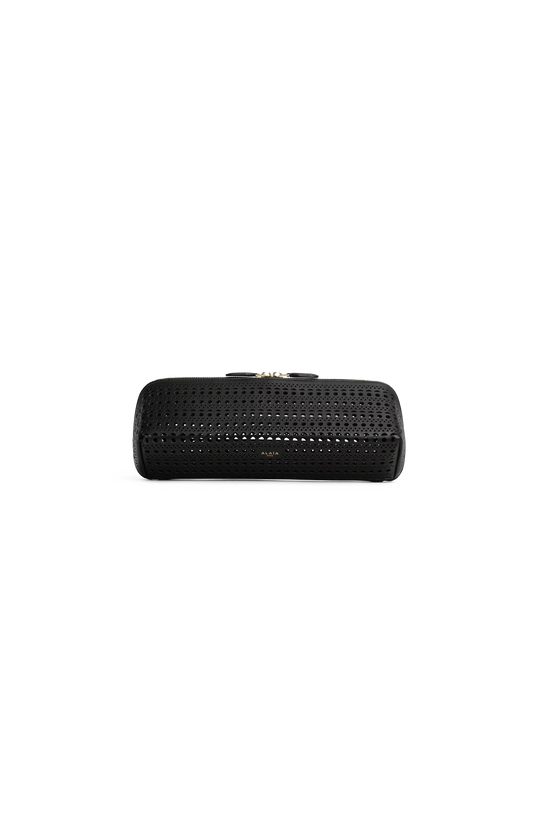 ALAÏA Delta Clutch in Perforated Vienne Calfskin in Black — front view