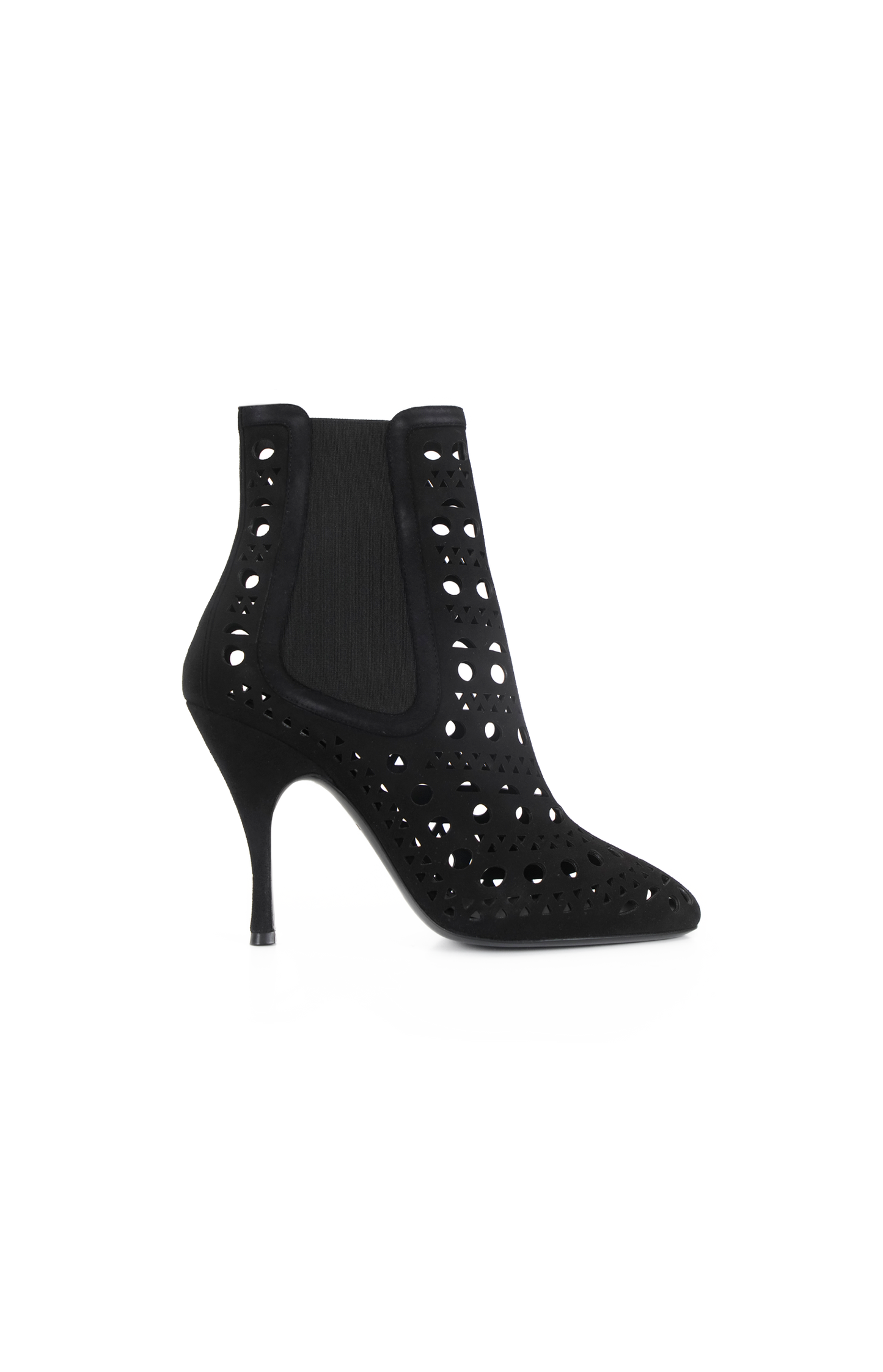 Perforated Leather Ankle Boots in Black