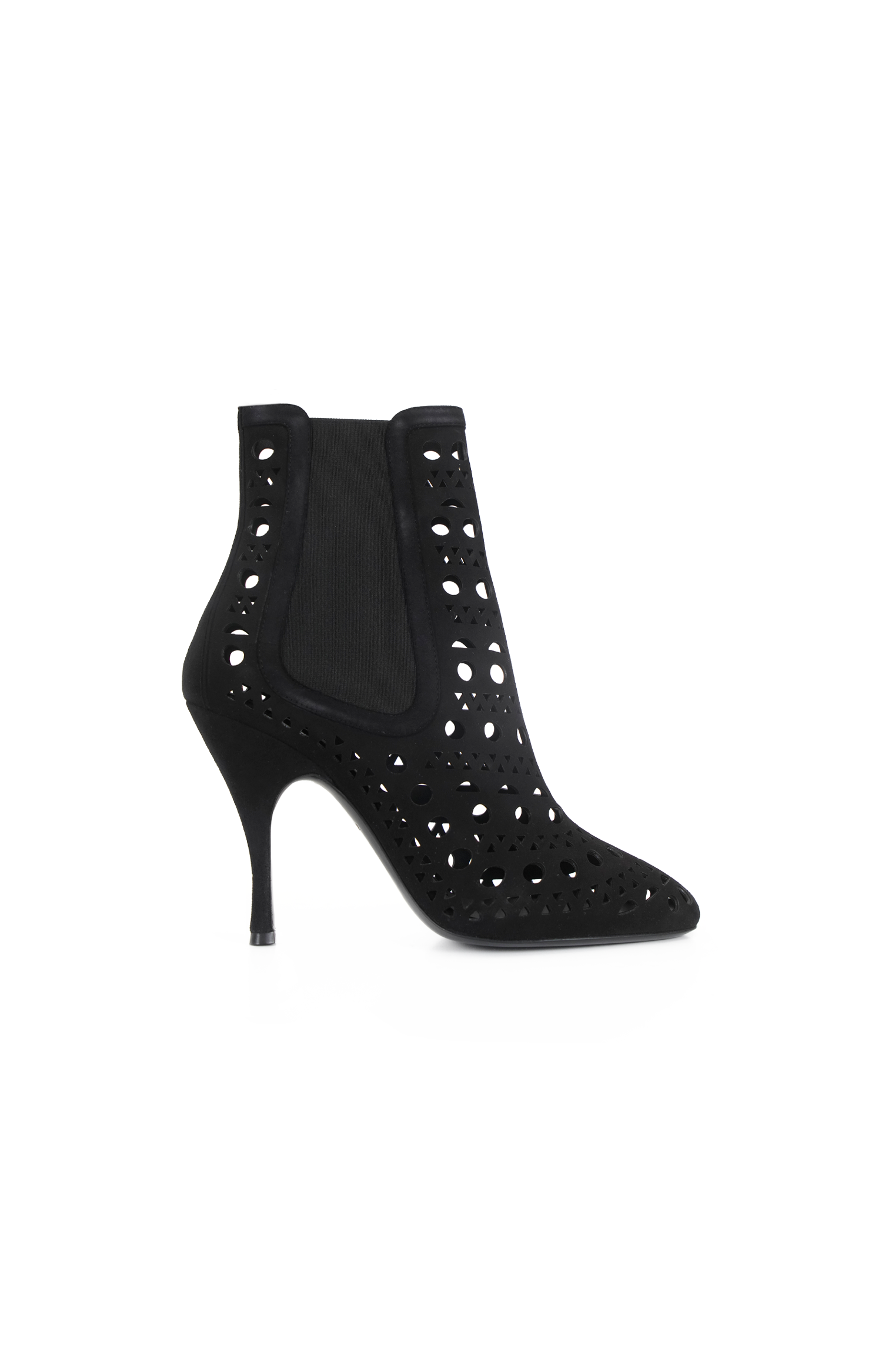 ALAÏA Perforated Leather Ankle Boots in Black — front view