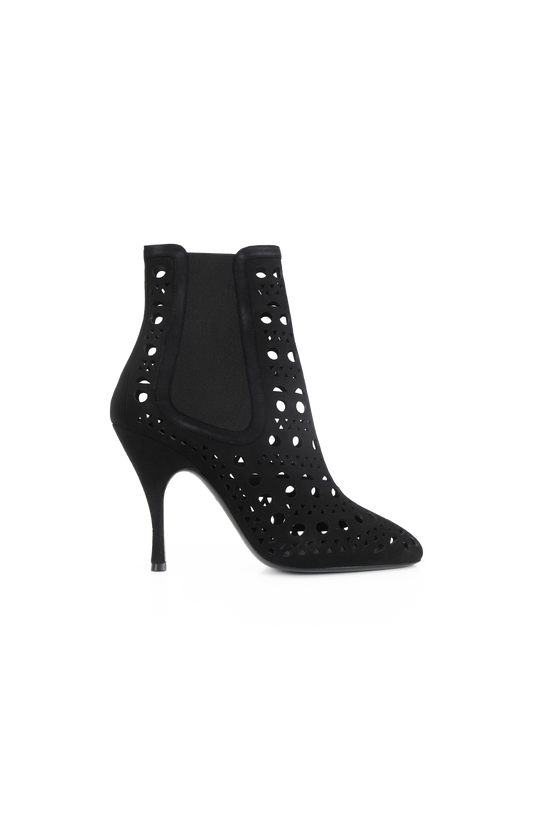 Perforated Leather Ankle Boots in Black