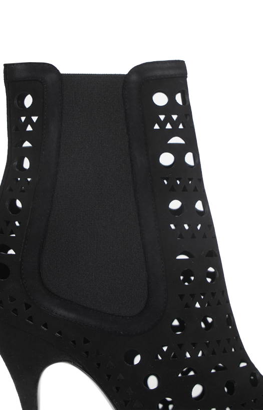 Perforated Leather Ankle Boots in Black