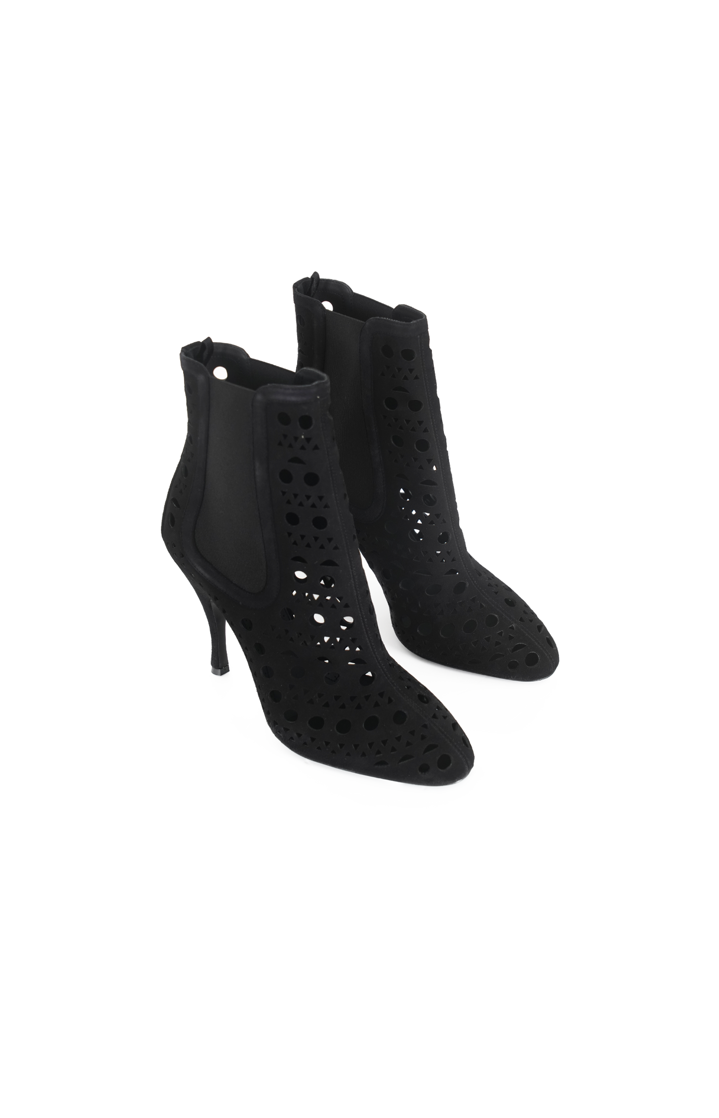 Perforated Leather Ankle Boots in Black