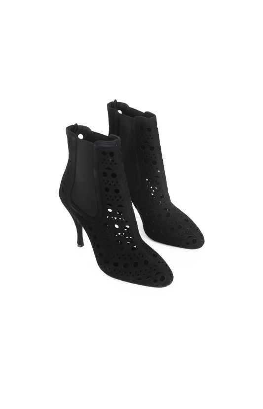 Perforated Leather Ankle Boots in Black