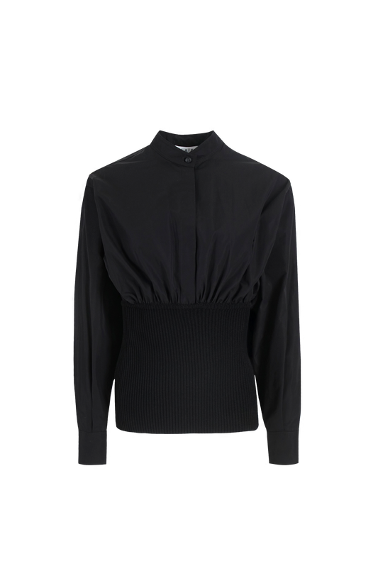 Cotton Poplin Shirt with Ribbed Waist