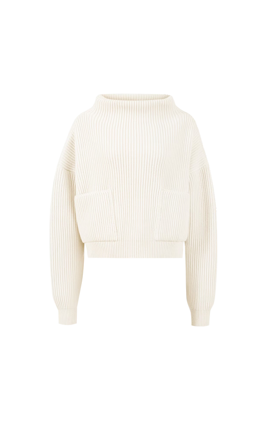 ALAÏA Cashmere Pocket Jumper in Natural White — front view