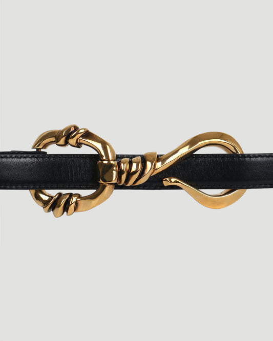 Hook embellished leather belt