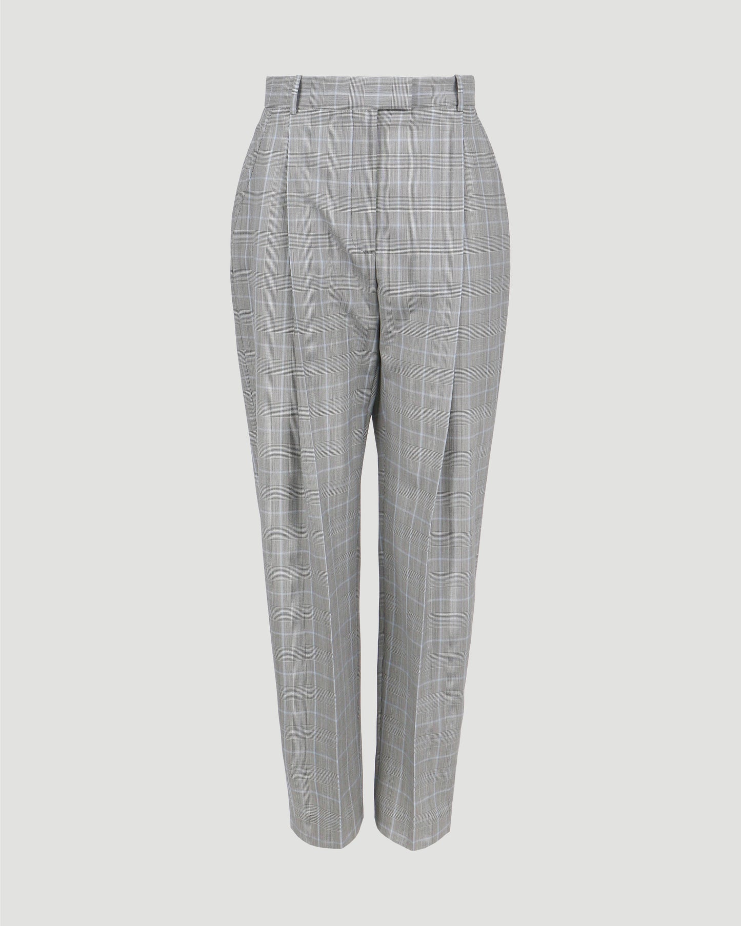 Wool Peg Trousers in Grey and Blue