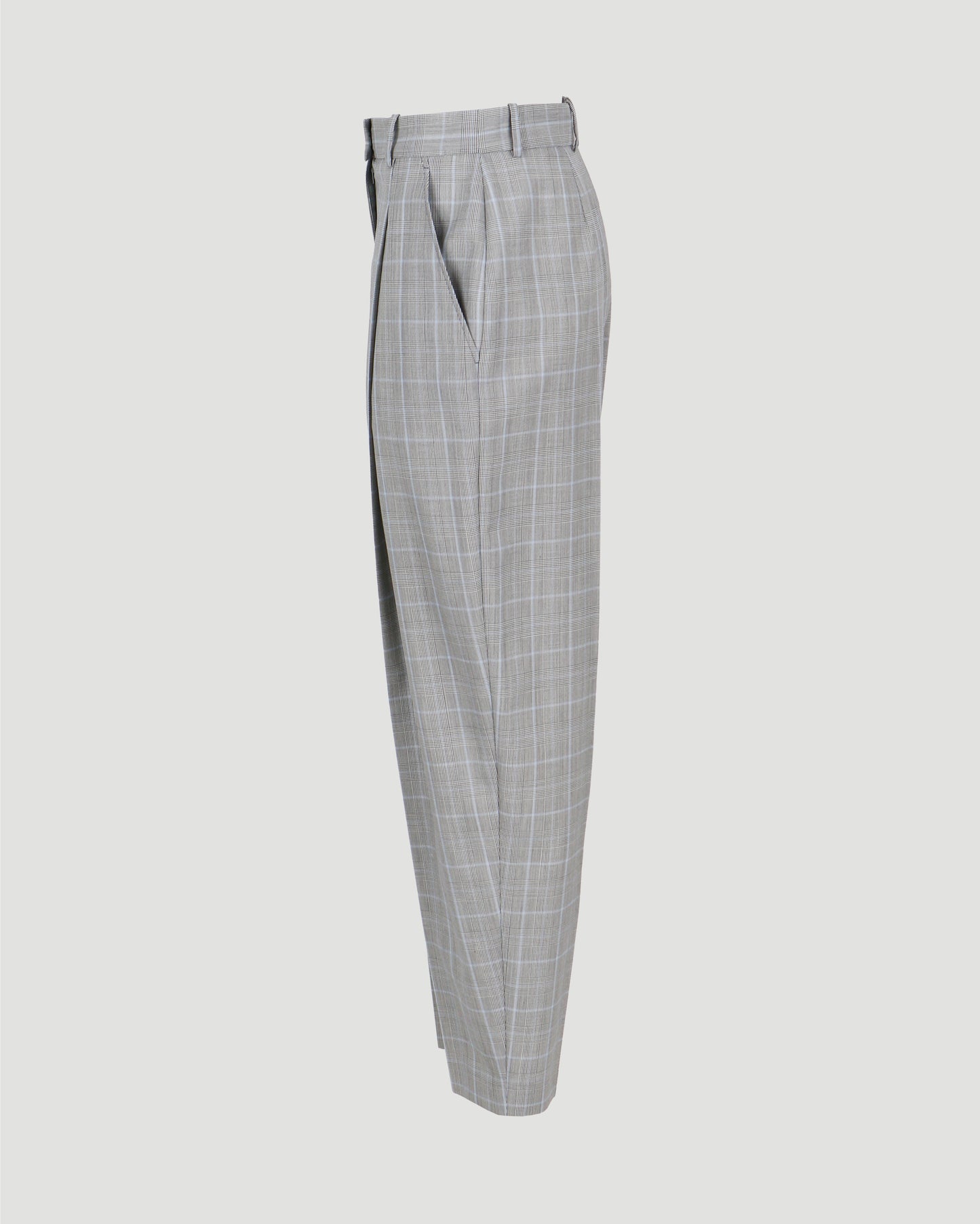 Wool Peg Trousers in Grey and Blue