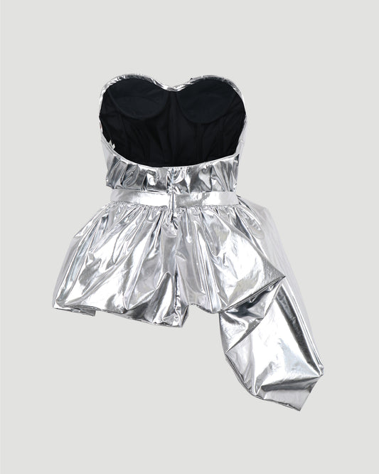 BUSTIER PEPLUM TOP IN SILVER