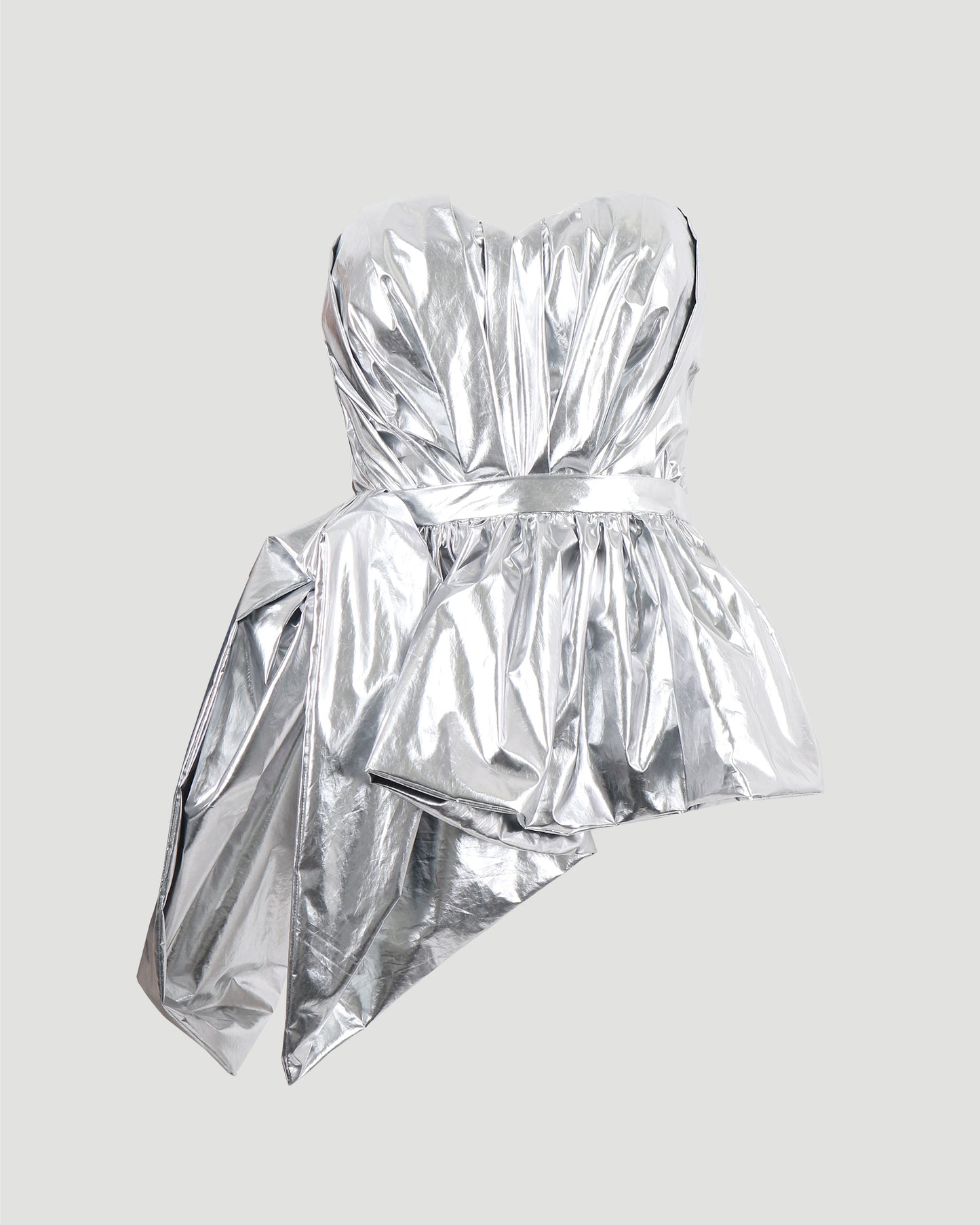 BUSTIER PEPLUM TOP IN SILVER