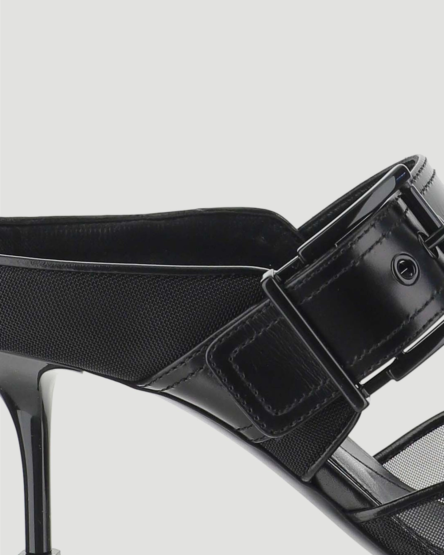 Mesh heeled mules in black